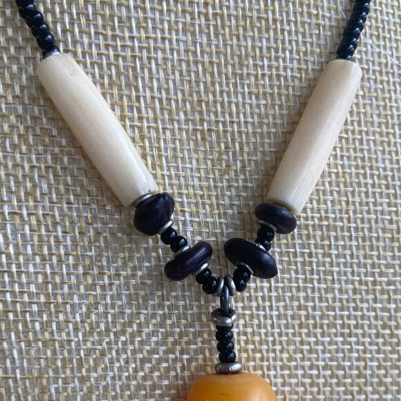 Dangle Necklace Black, White & Orange Beads - Picture 3 of 5